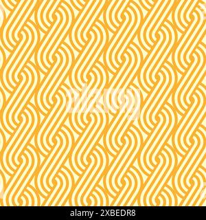 Motif de nouilles ramen avec ornement de ligne tressé, fond transparent vectoriel. Motif abstrait de nouilles jaunes avec des lignes tricotées ondulées bouclées de nouilles instantanées pour fond asiatique chinois ou japonais Illustration de Vecteur