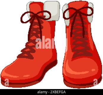 Bottes rouges avec poignets et lacets blancs Illustration de Vecteur