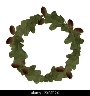 Composition de feuilles de chêne et de glands. Une couronne de feuilles de chêne et de glands. Illustration vectorielle. Illustration de Vecteur