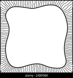 Lignes ondulées audacieuses formant un cadre carré. Bordure décorative et semblable à un serpent, faite par beaucoup de lignes. Illustration isolée en noir et blanc, sur blanc Illustration de Vecteur