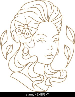 Femme de mode buste silhouette de déesse antique grecque avec papillon décoratif et branches illustration vectorielle de coiffure. Monument féminin magnifique fa Illustration de Vecteur