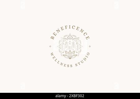 Palmiers humains magiques lotus Relax méditation minimaliste illustration vectorielle de logo d'art de ligne. Mythique Arms ésotérique pleine conscience équilibre de vie harmonie décorativ Illustration de Vecteur