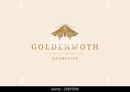 Papillon doré de papillon de papillons de papillons symétriques premium avec des ailes minimalistes de conception de logo illustration vectorielle. Décoration luxueuse, emblème bohémien et art des insectes volants Illustration de Vecteur