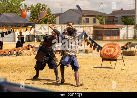 Festivité médiévale capitulaciones à santa fe, Grenade combat performance de bataille Banque D'Images