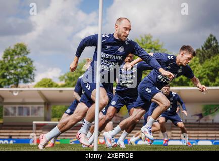 Freudenstadt, Tyskland. 12 juin 2024. Christian Eriksen et Joakim Maehle lors de l'entraînement de l'équipe nationale de football Denmarks à Freudenstadt, Allemagne, mercredi 12 juin 2024 crédit : Ritzau/Alamy Live News Banque D'Images