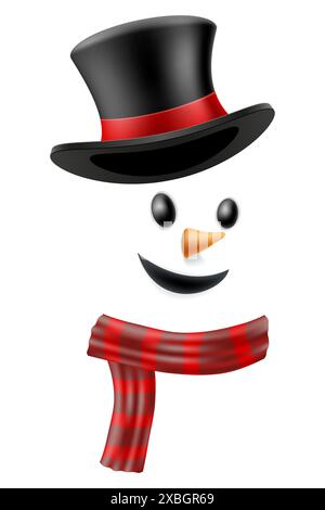 visage de bonhomme de neige d'hiver de noël dans le chapeau avec illustration vectorielle d'écharpe isolé sur fond blanc Illustration de Vecteur