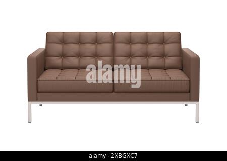 Rendu 3d du canapé décontracté Florence Knoll   cuir naturel Banque D'Images