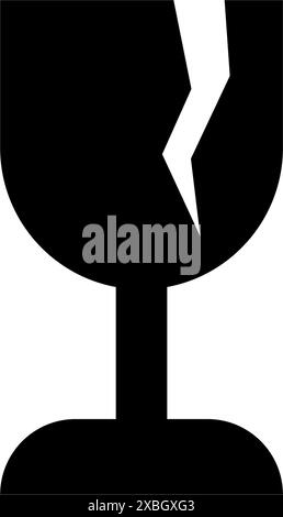 Une icône vectorielle noire et blanche élégante représentant un verre à vin avec une fissure visible, symbolisant une rupture ou des dommages. Parfait pour les dessins liés à fragil Illustration de Vecteur