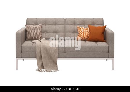 Rendu 3d de Florence Knoll décontracté canapé   tissu de coton, coussins et châle Banque D'Images
