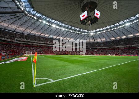 VARSOVIE, POLOGNE - 7 JUIN 2024 : match amical de football Pologne - Ukraine 3:1. Vue aérienne au stade Hte PGE Narodowy. Banque D'Images