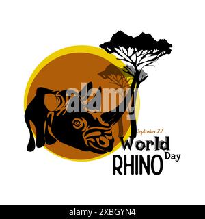 Journée mondiale du rhinocéros. Illustration vectorielle pour la journée mondiale du rhinocéros. Affiche, bannière, logo, impression pour les amoureux et les défenseurs des rhinocéros. Protection des animaux. 22 Septem Illustration de Vecteur