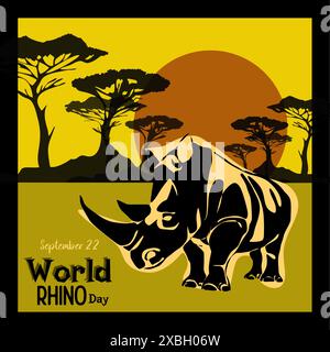 Journée mondiale du rhinocéros. Illustration vectorielle pour la journée mondiale du rhinocéros. Affiche, bannière, logo, impression pour les amoureux et les défenseurs des rhinocéros. Protection des animaux. 22 Septem Illustration de Vecteur