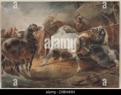 Vintage art Fighting Horses, v. 1820. Thodore Gricault (français, 17911824). Aquarelle Banque D'Images