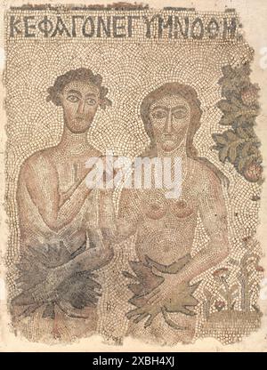 Vintage artwork fragment of a Floor Mosaic Adam and Eve, fin 400searly 500s ce. Début Byzance Banque D'Images