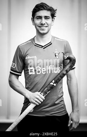 Anvers, Belgique. 12 juin 2024. Le belge Thibeau Stockbroekx photographié lors d'une conférence de presse pour présenter la sélection de l'équipe nationale belge Red Lions pour les prochains matchs de la FIH Pro League masculine 2024 et pour les Jeux Olympiques de Paris 2024, mercredi 12 juin 2024, à Anvers. BELGA PHOTO DIRK WAEM crédit : Belga News Agency/Alamy Live News Banque D'Images