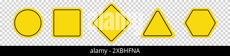 Ensemble de panneaux routiers ronds, carrés, rhombiques, triangulaires et jaunes hexagonaux. Illustration vectorielle des icônes pour avertir de la situation sur la route. T Illustration de Vecteur