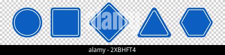Ensemble de panneaux routiers bleus ronds, carrés, rhombiques, triangulaires et hexagonaux. Illustration vectorielle des icônes pour avertir de la situation sur la route. TRA Illustration de Vecteur
