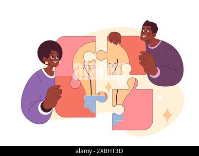 Intelligence émotionnelle. Jeune homme noir et femme travail d'équipe. Confiance et empathie pour une communication interpersonnelle efficace. Autorégulation et sensibilisation. Illustration vectorielle plate Illustration de Vecteur