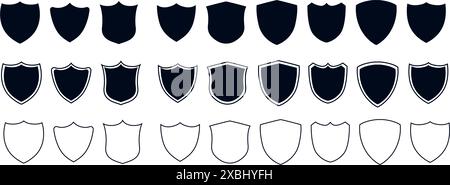 Icônes de bouclier. Boucliers. Protéger le vecteur de sécurité Shield. Collection d'icônes de bouclier de sécurité. Illustration de Vecteur