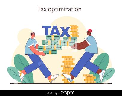 Optimisation fiscale. Efficacité financière, budgétisation et idée d'économie. Déduction et remboursement des taxes. Illustration vectorielle plate Illustration de Vecteur