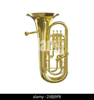 3d rendu tuba doré fond blanc isolé, musique d'orchestre Banque D'Images