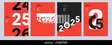 Ensemble d'affiches du nouvel an 2025, modèles de conception. Pour la célébration et la décoration de saison. arrière-plans pour branding, bannière. Illustration vectorielle. Illustration de Vecteur