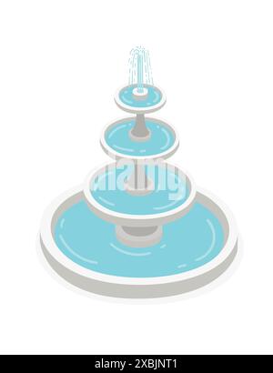 Fontaine isométrique arrondie pour illustration vectorielle de rue de ville ou de parc isolée sur fond blanc. Illustration de Vecteur