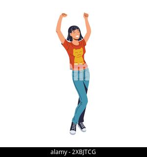 Femme joyeuse célébrant avec les bras levés, parfait pour le contenu sur le bonheur, le succès, la motivation. Concept de bonheur et de motivation. ima isolé Illustration de Vecteur