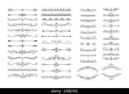 Ensemble d'éléments vectoriels plats de séparateurs décoratifs vintage. Délimiteurs de texte élégants avec collection de design antique Swirls sur fond blanc Illustration de Vecteur