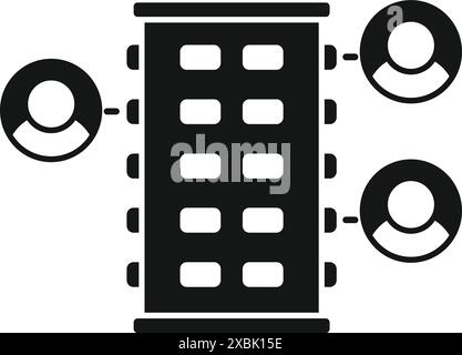 Icône de glyphe noir pour le réseau d'entreprise connectant les personnes dans un immeuble de bureaux Illustration de Vecteur