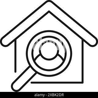 Icône de ligne d'une maison avec une loupe se concentrant sur une personne à l'intérieur Illustration de Vecteur
