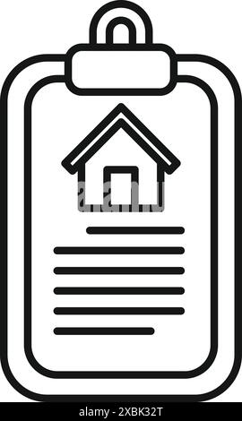 Icône simple représentant un presse-papiers avec un symbole de maison, évoquant le concept d'une transaction immobilière Illustration de Vecteur