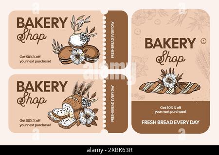 Carte de bons de réduction pour desserts à base de macarons de pain dans une boulangerie. Promotion de l'entreprise de boulangerie vectorielle Illustration de Vecteur