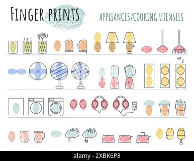 Empreinte digitale Art. Comment dessiner des appareils et des ustensiles. Illustration de Vecteur