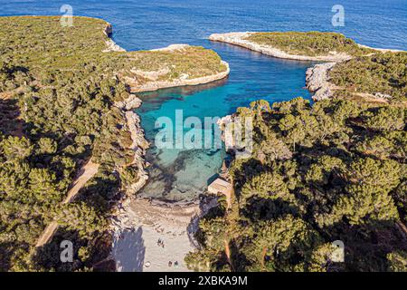 Plage de Cala sa Nau, Felanitx, Majorque, Îles Baléares, Espagne Banque D'Images