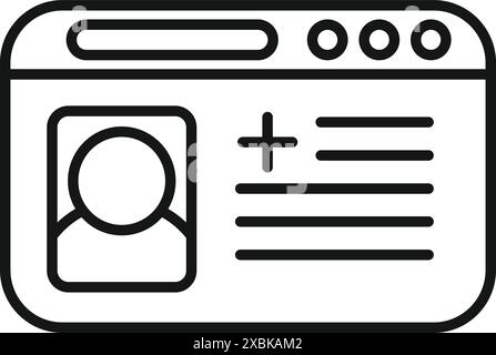 Icône simple montrant un dossier médical en ligne avec un signe plus, représentant un système de dossier médical électronique Illustration de Vecteur