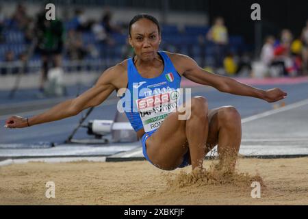 Roma, Italie. 12 juin 2024. L'italienne Larissa Iapichino participe à la finale du saut en longueur féminin lors de la 26e édition des Championnats d'Europe d'athlétisme de Rome 2024 au stade olympique de Rome, Italie - mercredi 12 juin 2024 - Sport, Athlétisme (photo de Fabrizio Corradetti/LaPresse) crédit : LaPresse/Alamy Live News Banque D'Images