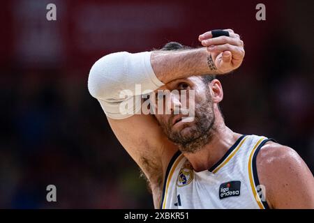 Murcie, Espagne. 12 juin 2024. Basket Ligue espagnole entre UCAM CB vs Real Madrid, troisième match pour le titre de la ligue, au Palacio de los Deportes de Murcie. © ABEL F. ROS / Alamy Live News Banque D'Images