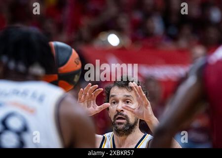 Murcie, Espagne. 12 juin 2024. Basket Ligue espagnole entre UCAM CB vs Real Madrid, troisième match pour le titre de la ligue, au Palacio de los Deportes de Murcie. © ABEL F. ROS / Alamy Live News Banque D'Images