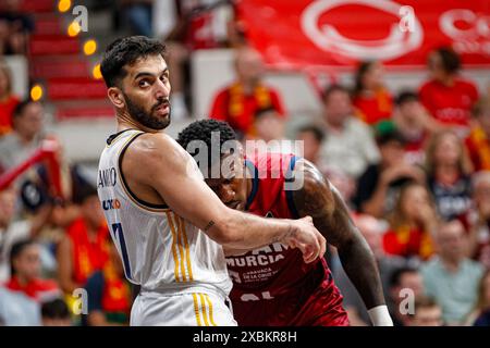 Murcie, Espagne. 12 juin 2024. Basket Ligue espagnole entre UCAM CB vs Real Madrid, troisième match pour le titre de la ligue, au Palacio de los Deportes de Murcie. © ABEL F. ROS / Alamy Live News Banque D'Images