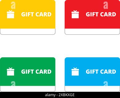 Cartes-cadeaux colorées avec un cadeau dessiné et un espace de copie sur un fond blanc Illustration de Vecteur