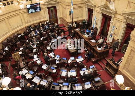 Buenos Aires, Buenos Aires, Argentine. 12 juin 2024. Le Sénat de la Nation a commencé aujourd'hui à discuter des bases Ley et des mesures fiscales après qu'elles aient été traitées à la Chambre des députés. La session a commencé aujourd'hui à 10 heures, tandis que des manifestations contre les mesures ont eu lieu devant le Congrès. (Crédit image : © Esteban Osorio/ZUMA Press Wire) USAGE ÉDITORIAL SEULEMENT! Non destiné à UN USAGE commercial ! Banque D'Images