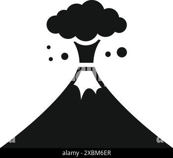 Silhouette noire et blanche d'un volcan en éruption, projetant des cendres et de la fumée dans l'air Illustration de Vecteur