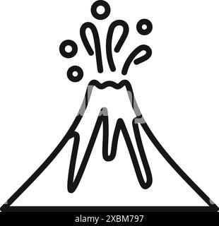 Icône de ligne simple d'un volcan en éruption de magma, de fumée et de cendres Illustration de Vecteur