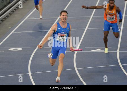 Roma, Italie. 12 juin 2024. L'Italien Filippo Tortu lors de la 26e édition des Championnats d'Europe d'athlétisme de Rome 2024 au stade Olympique de Rome, Italie - mercredi 12 juin 2024 - Sport, Athlétisme (photo de Fabrizio Corradetti/LaPresse) crédit : LaPresse/Alamy Live News Banque D'Images