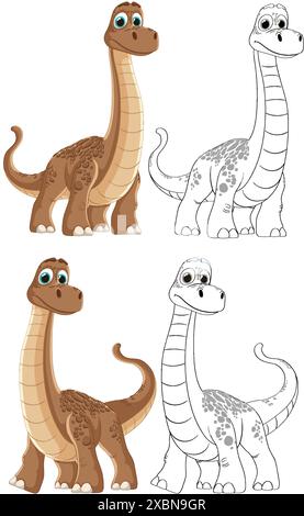 Couleurs et contours versions d'un dinosaure Illustration de Vecteur