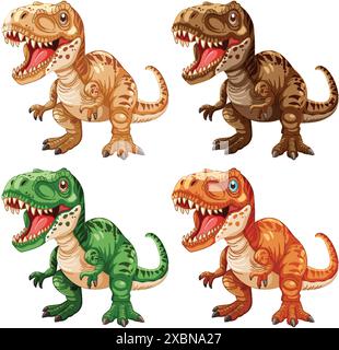 Quatre dinosaures vibrants de différentes couleurs Illustration de Vecteur