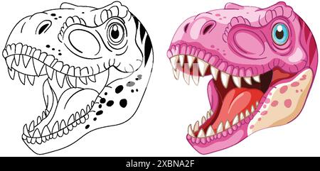 Art vectoriel d'une tête de dinosaure en couleur et contour Illustration de Vecteur