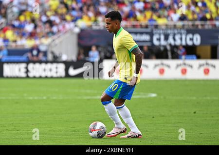 Orlando, États-Unis. 12 juin 2024. Rodrygo du Brésil, lors de l'amical international de football entre les États-Unis et le Brésil, au Camping World Stadium, à Orlando, États-Unis le 12 juin. Photo : Rodrigo Caillaud/DiaEsportivo/Alamy Live News crédit : DiaEsportivo/Alamy Live News Banque D'Images