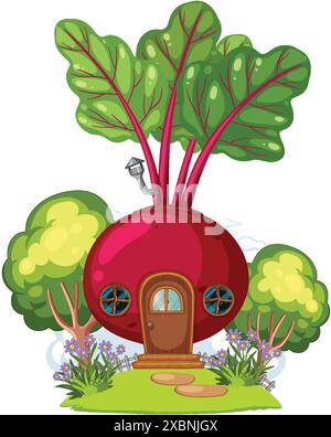 Une charmante maison de betteraves entourée de verdure Illustration de Vecteur